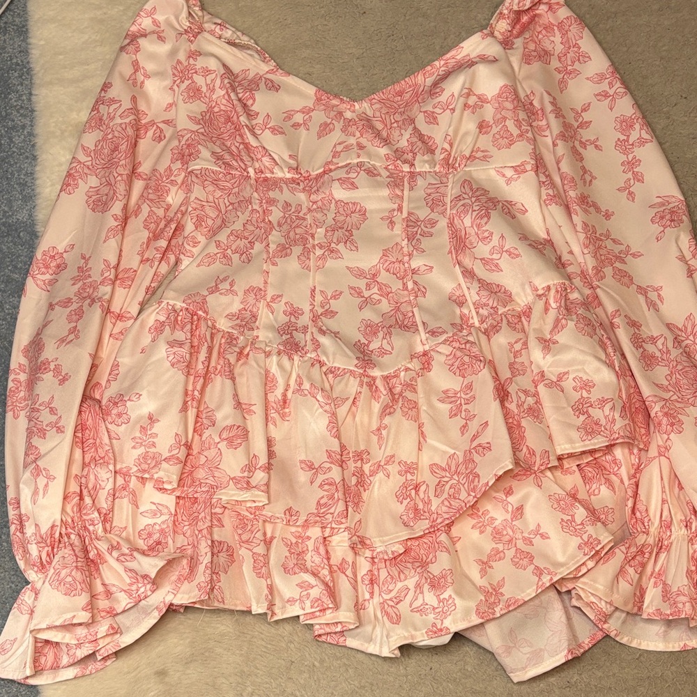 NWOT Floral Peasant Romper in Pink on Cream